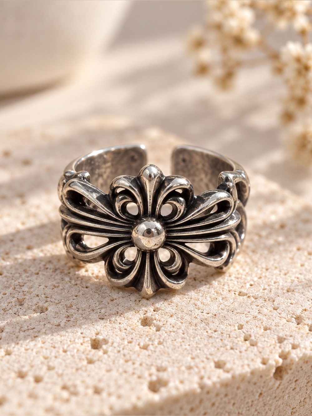 925 Sterling Silver Gothic Fleur-de-Lis Cross Ring Size 5